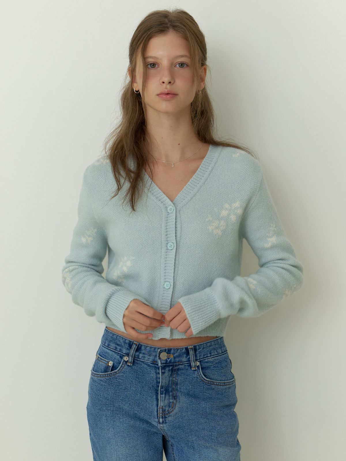 리엘(RE L) Mae flower cardigan (mint)