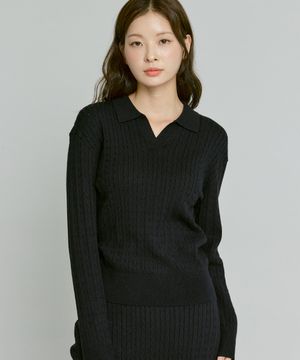 여성 케이블 슬릿넥 니트 [네이비]_ZF4SW515