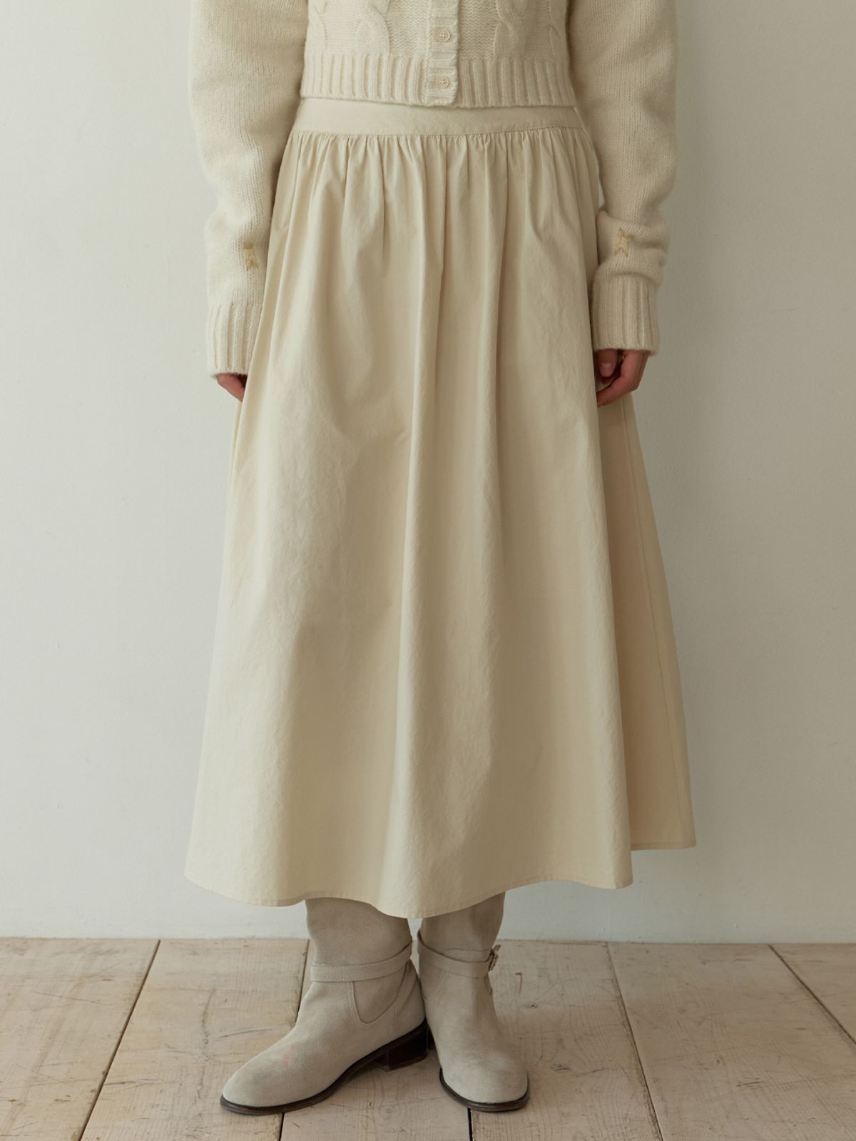 리엘(RE L) Fiord shirring skirt (beige)