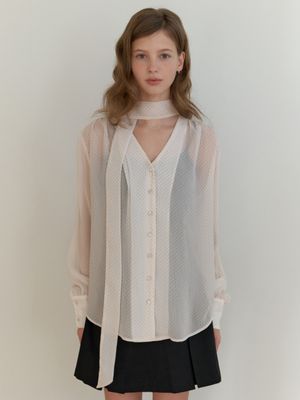 Moa scarf blouse (dot cream)