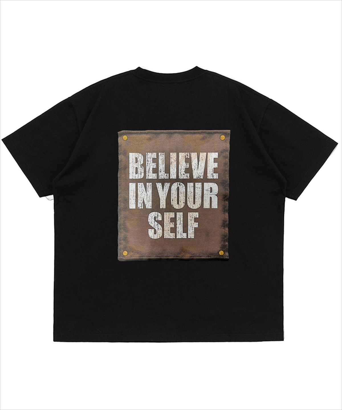 커버라이즈(COVERIZE) BELIEVE IN YOURSELF 패치 그래픽  티셔츠 (BLACK)
