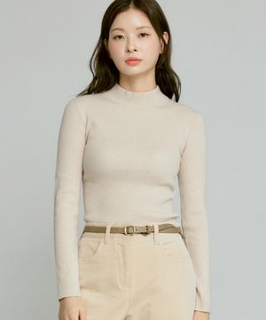 여성 캐시미어 블렌드 골지 반터틀 [라이트 베이지]_ZZ4SW511