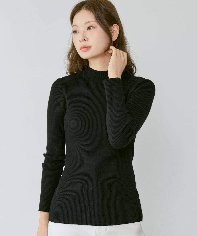 여성 캐시미어 블렌드 골지 반터틀 [블랙]_ZZ4SW511