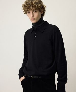 울 블렌드 코지 폴로 니트 블랙 IESW5F505BK