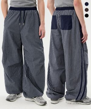 체크 파라슈트 트랙 라인 와이드 팬츠_3color
