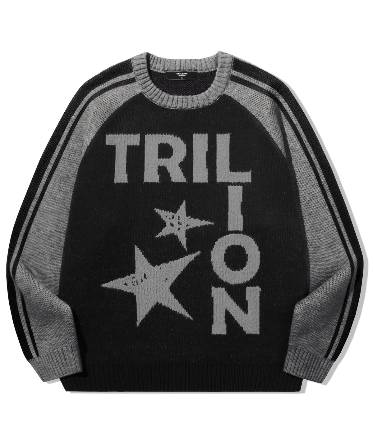 트릴리온(TRILLION) 워셔블 레글런 헤어리 그래픽 트랙 니트_블랙