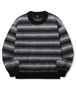 워셔블 그라데이션 스트라이프 크루넥 니트_블랙