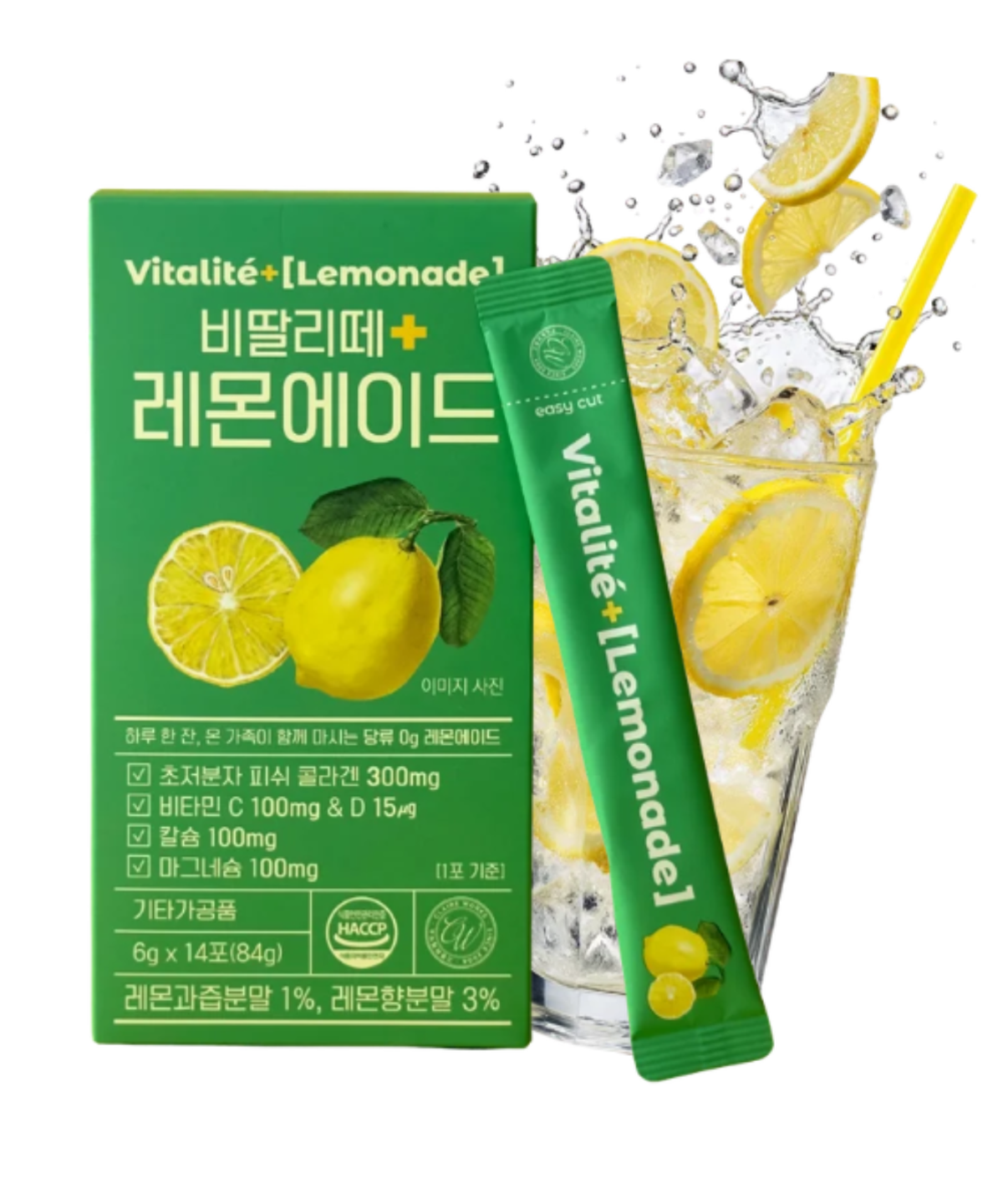 비딸리떼(VITALITE) [1박스] 물에타먹는 제로슈가 레몬에이드 콜라겐 비타민 칼슘 마그네슘 함유