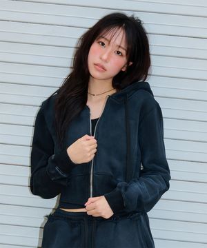 워싱 크롭 후드 집업 (2color)