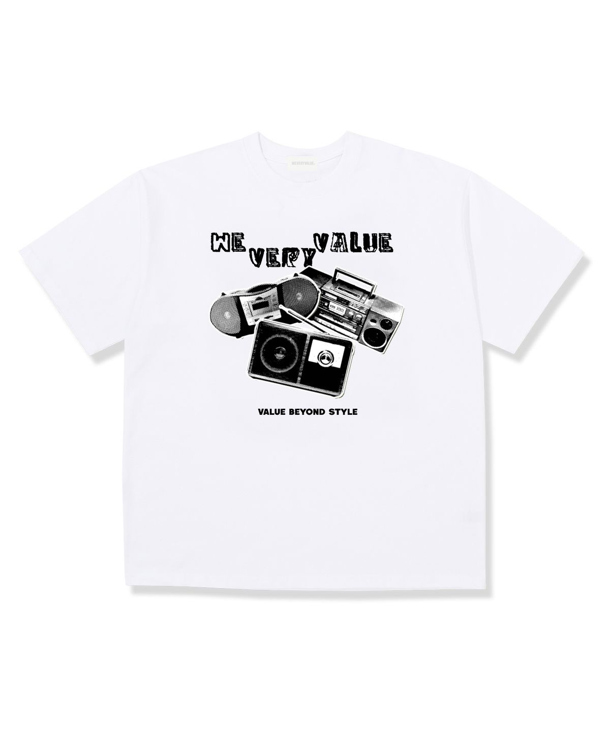 위베리벨류(WEVERYVALUE) 레트로라디오 오버핏 반팔티셔츠 화이트