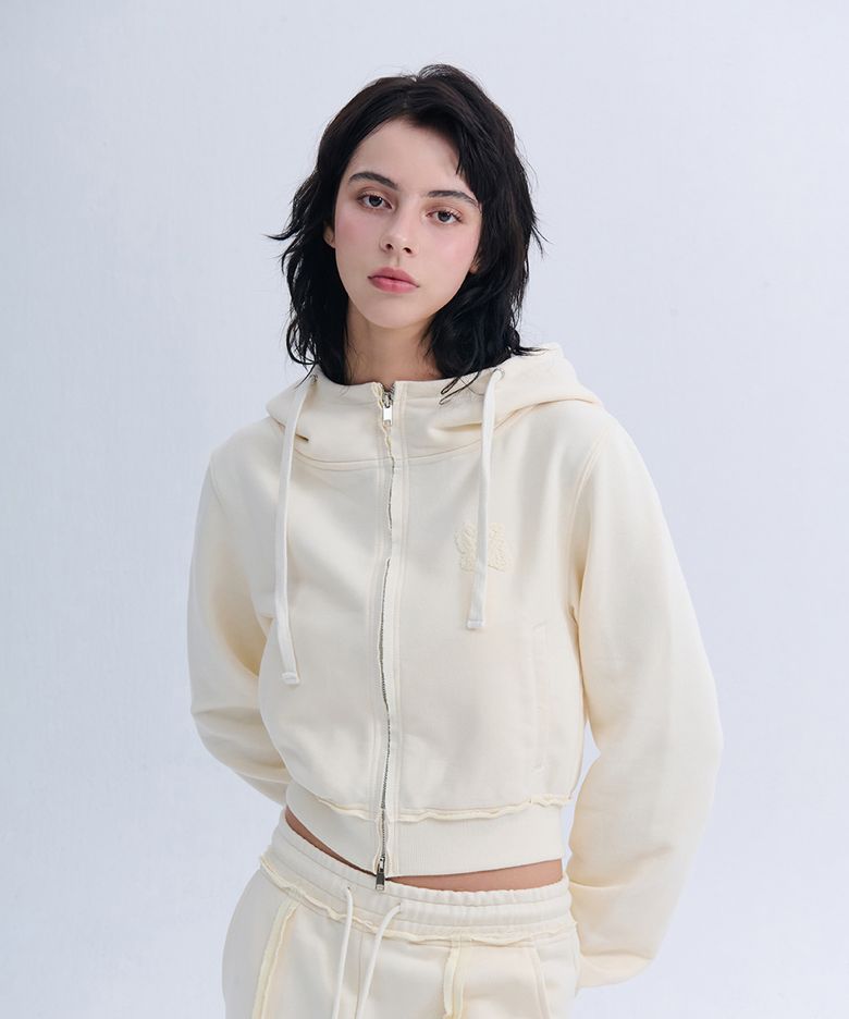 하이넥 크롭 후드 집업 (2color)