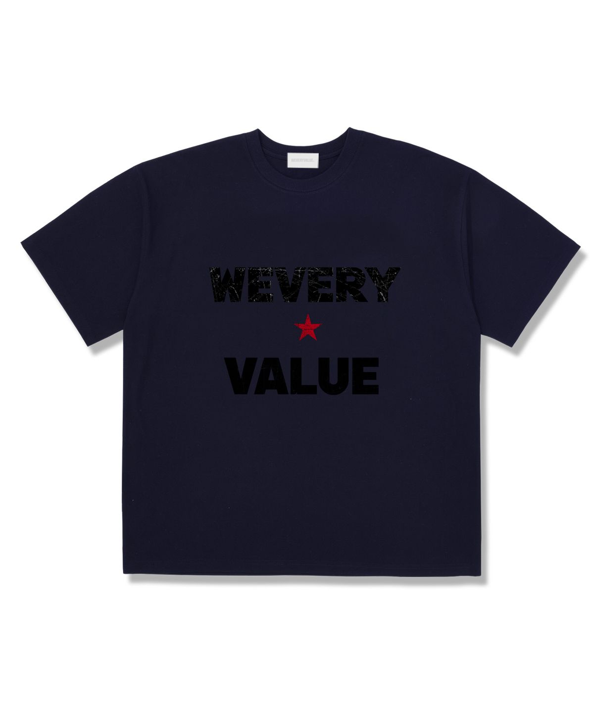 위베리벨류(WEVERYVALUE) 포인트로고 오버핏 반팔티셔츠 네이비