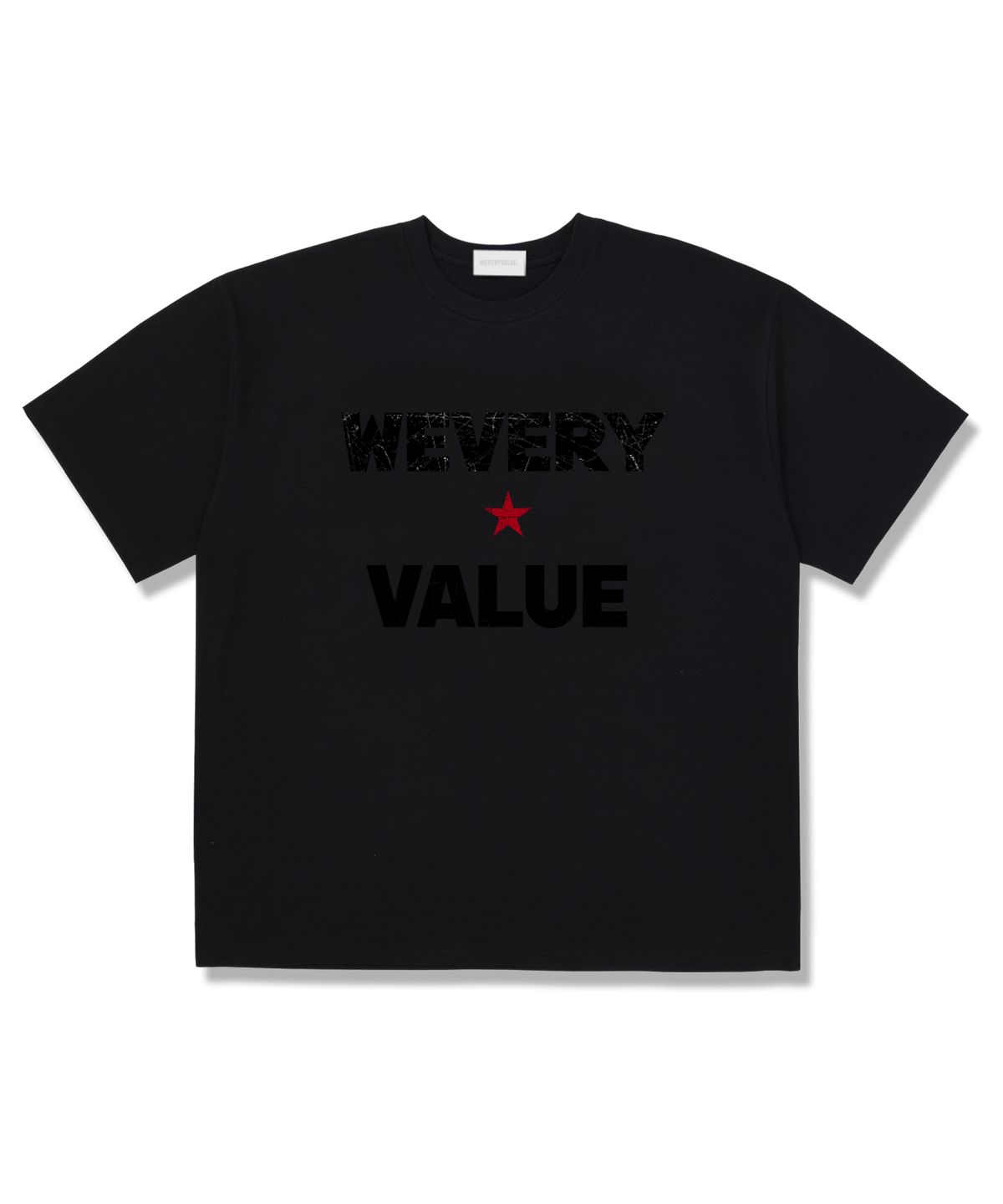 위베리벨류(WEVERYVALUE) 포인트로고 오버핏 반팔티셔츠 블랙