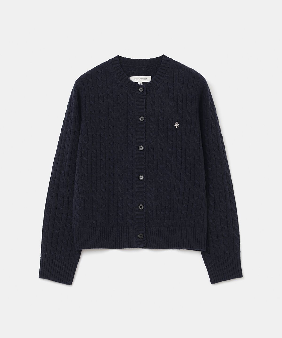유니폼브릿지(UNIFORM BRIDGE) cashmere blended cable knit cardigan(womens) dark navy