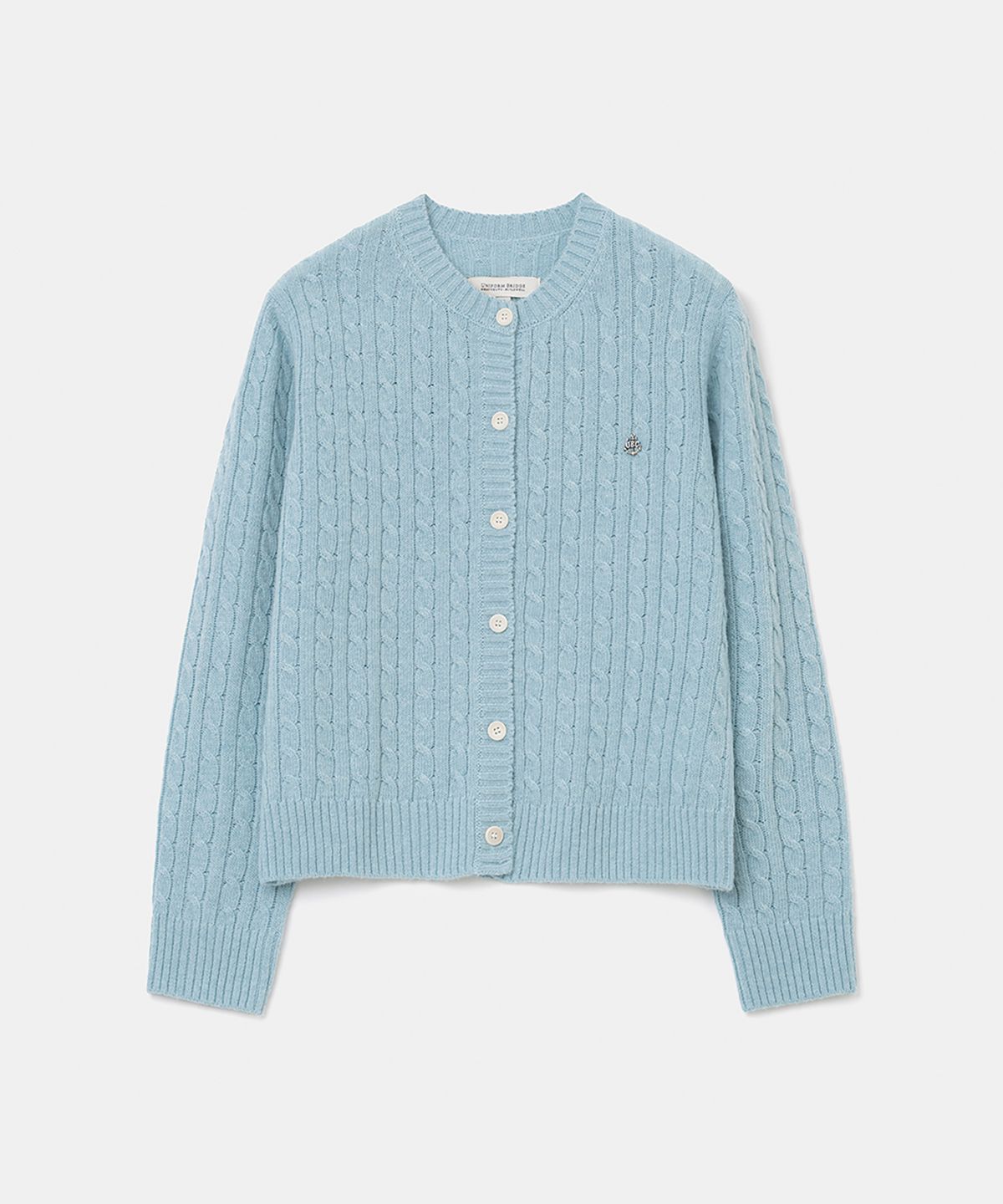 유니폼브릿지(UNIFORM BRIDGE) cashmere blended cable knit cardigan(womens) sky blue