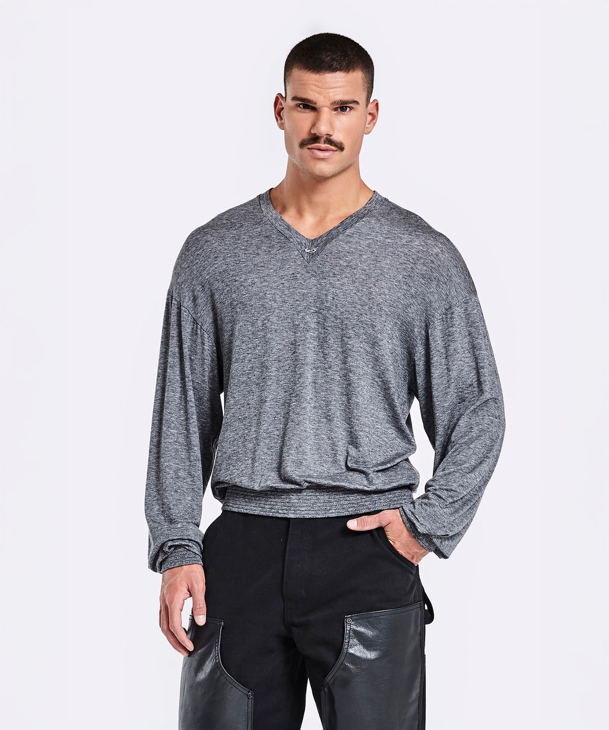 51퍼센트(51PERCENT) V neck banding longsleeve - grey