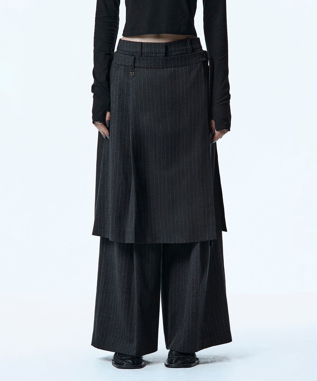 트리밍버드(TREEMINGBIRD) Overlap Set-up Pants [ Charcoal ]