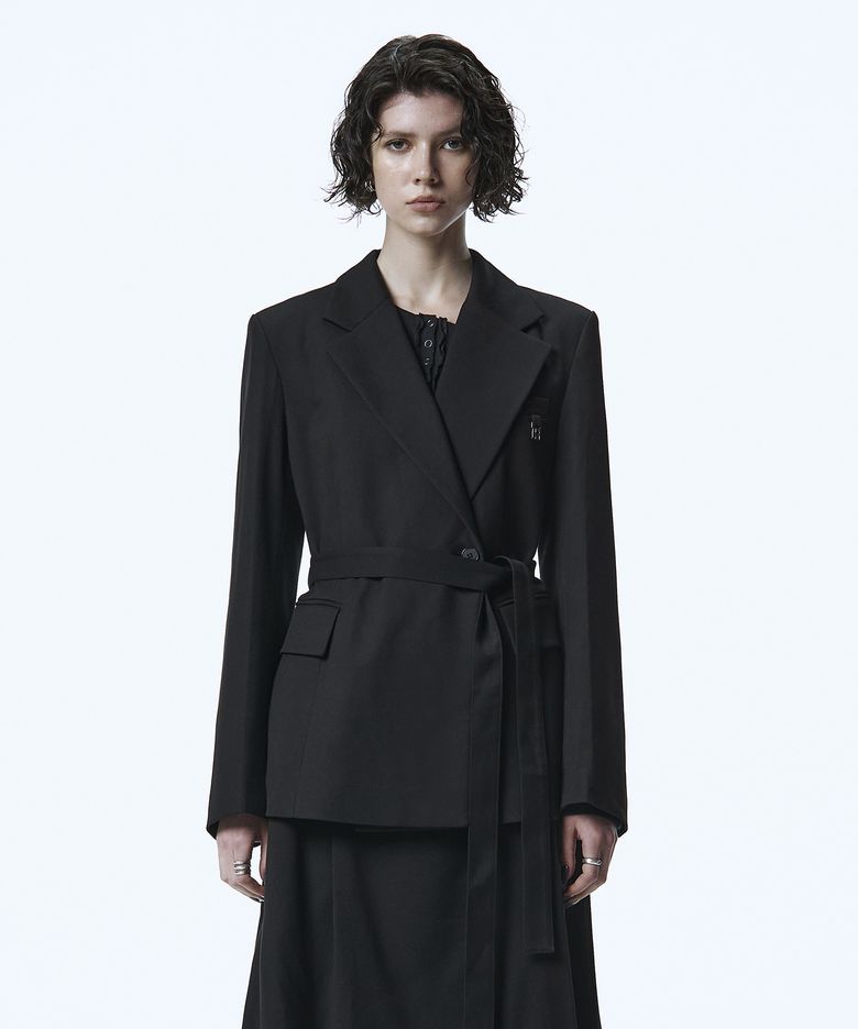 Belted Tailored Set-up Jacket [ Black ]