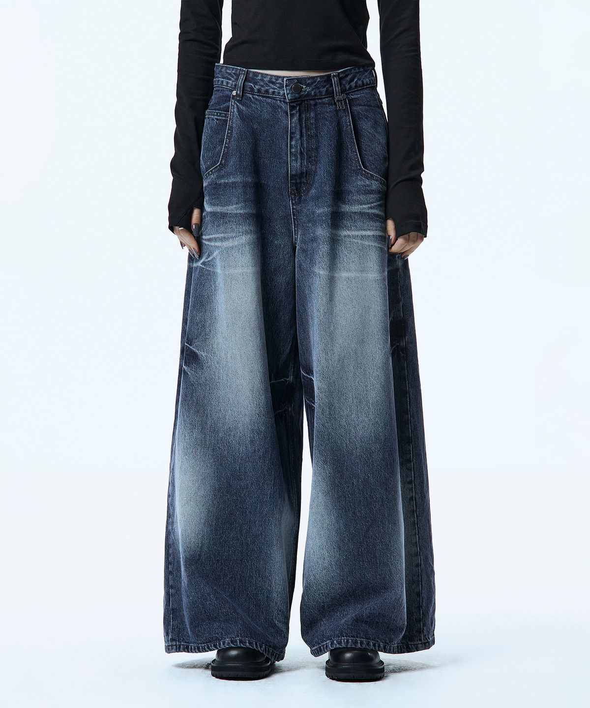트리밍버드(TREEMINGBIRD) Handcrafted Faded Denim Pants [ Blue ]