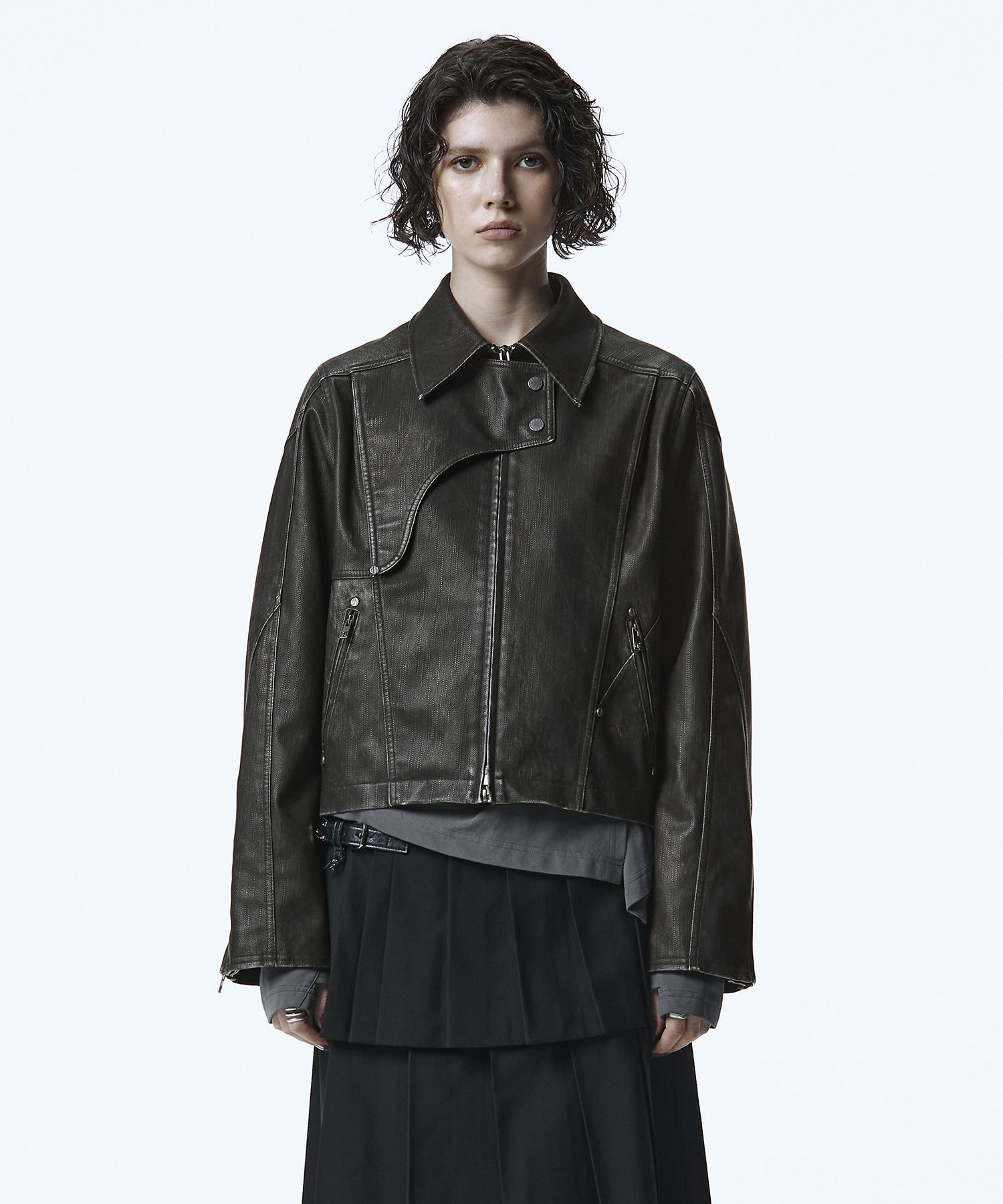 MUSINSA公式 | TREEMINGBIRD Vintage Washed Leather Jacket [ Dark