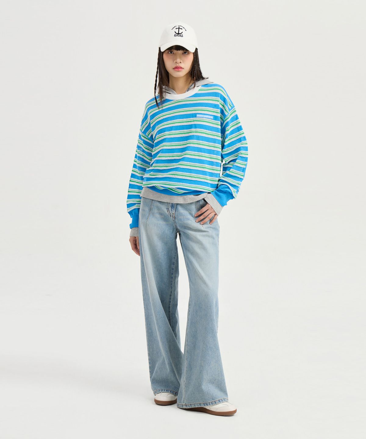 럭키슈에뜨(LUCKY CHOUETTE) Color Stripe Knit Pullover (blue) LFWAM25440BUX