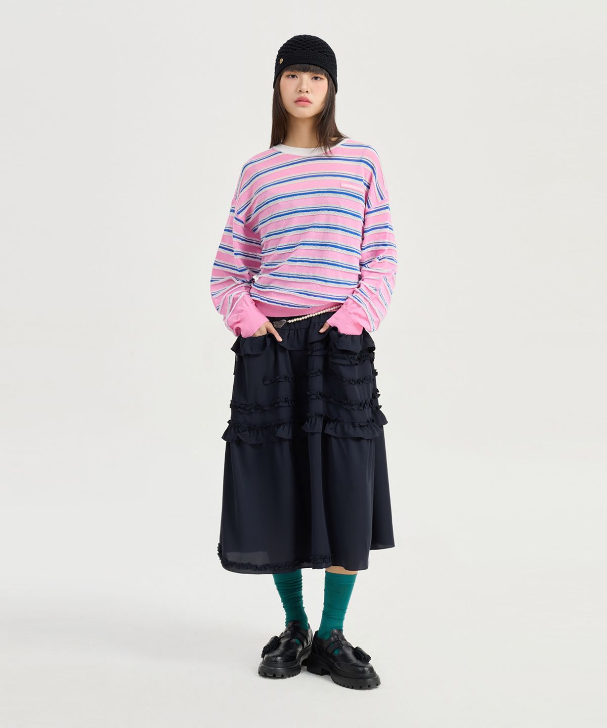 럭키슈에뜨(LUCKY CHOUETTE) Color Stripe Knit Pullover (pink) LFWAM25440PIX