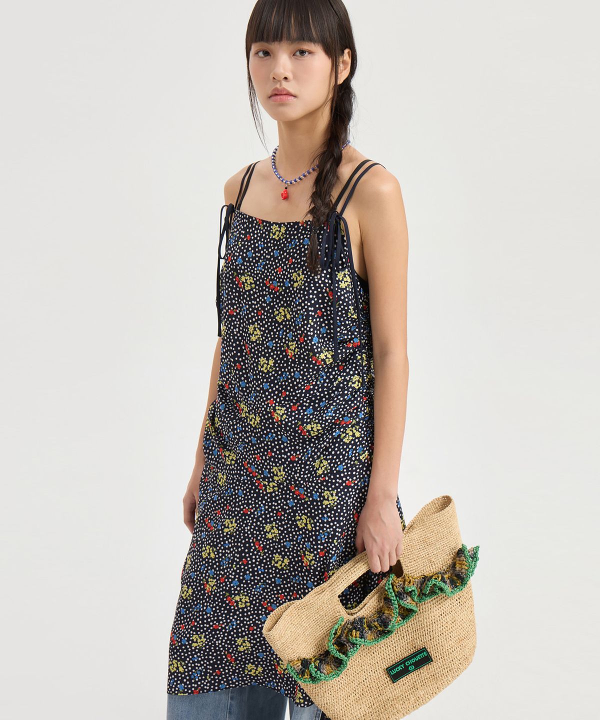 럭키슈에뜨(LUCKY CHOUETTE) Dot Flower Slip Shirring Dress (multi color) LFDAM25570XXX
