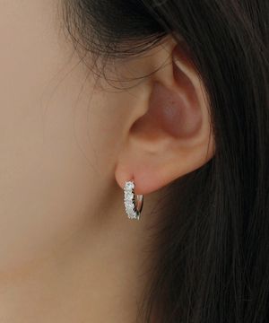 925 실버 테니스 원터치 큐빅 링 귀걸이