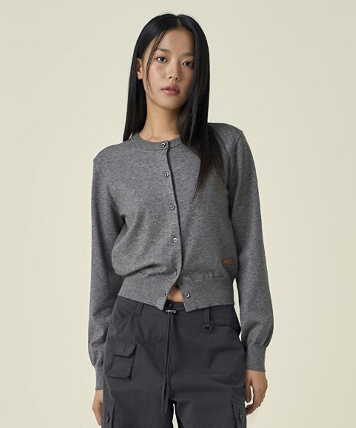 슈퍼드라이(SUPERDRY) W 라운드넥 니트 가디건 멜란지그레이