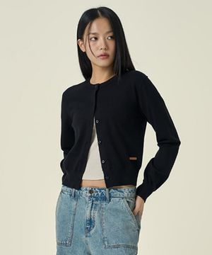W 라운드넥 니트 가디건 블랙