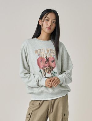 W 하트 그래픽 스웻셔츠 라이트그레이