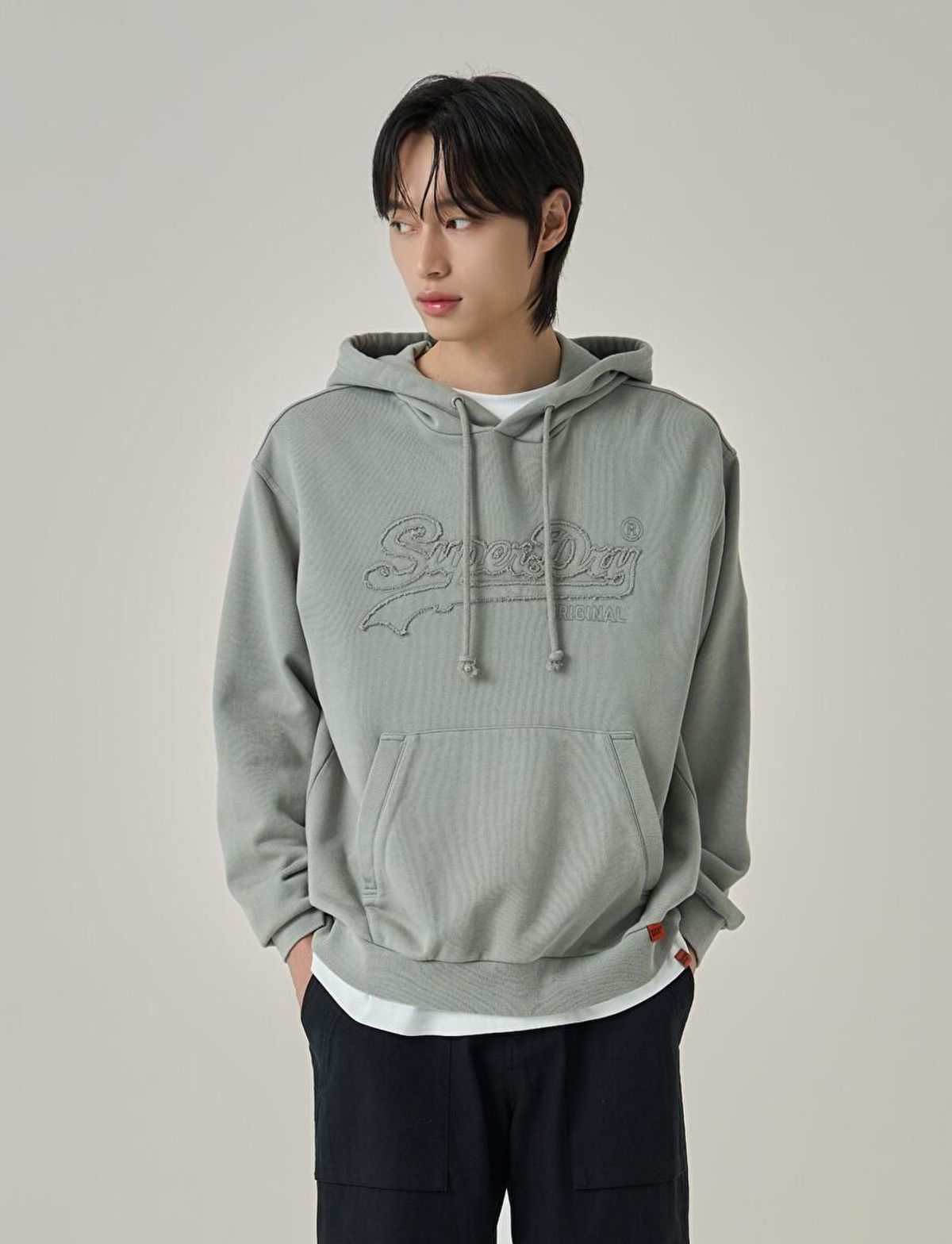 슈퍼드라이(SUPERDRY) 빈티지 아플리케 후드 그레이