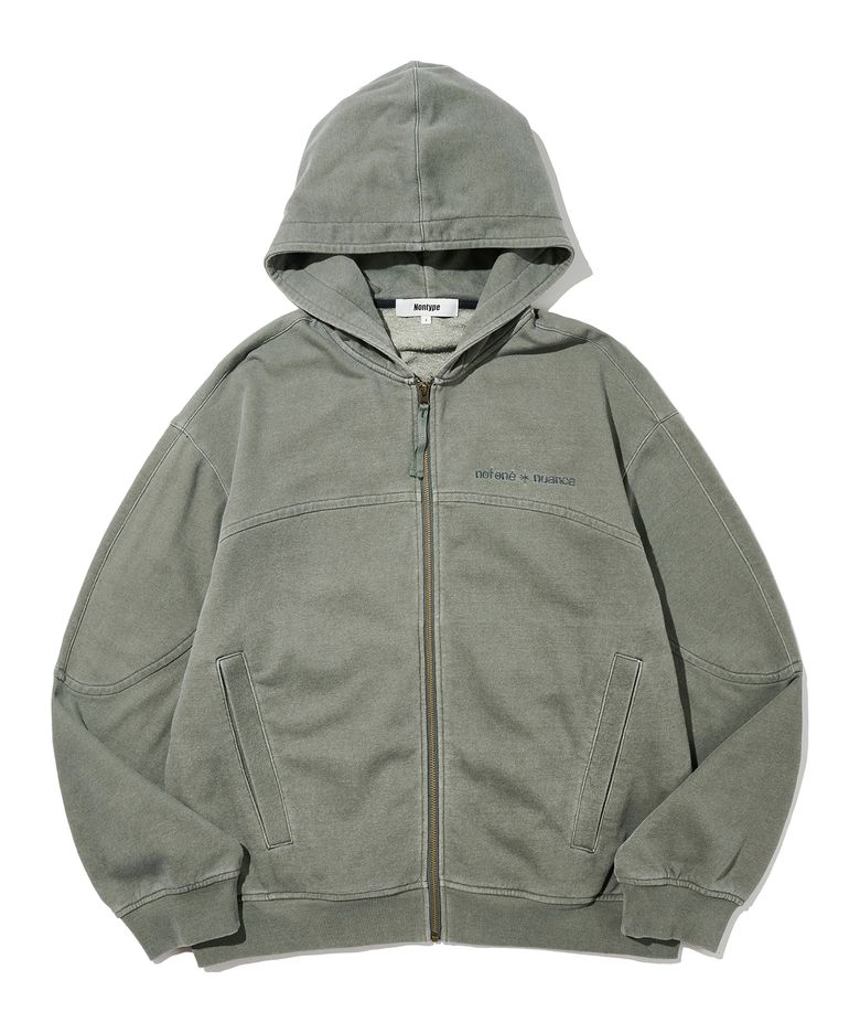 BLEACHED HOODIE ZIP UP (KHAKI)