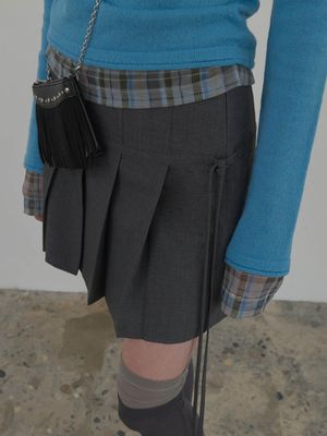 Strap-Detail Pleated Mini Skirt VW5AS341_2color