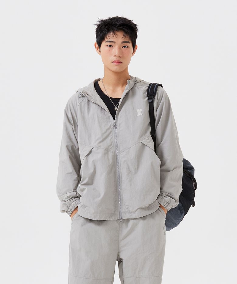 화섬 후드 바람막이 그레이