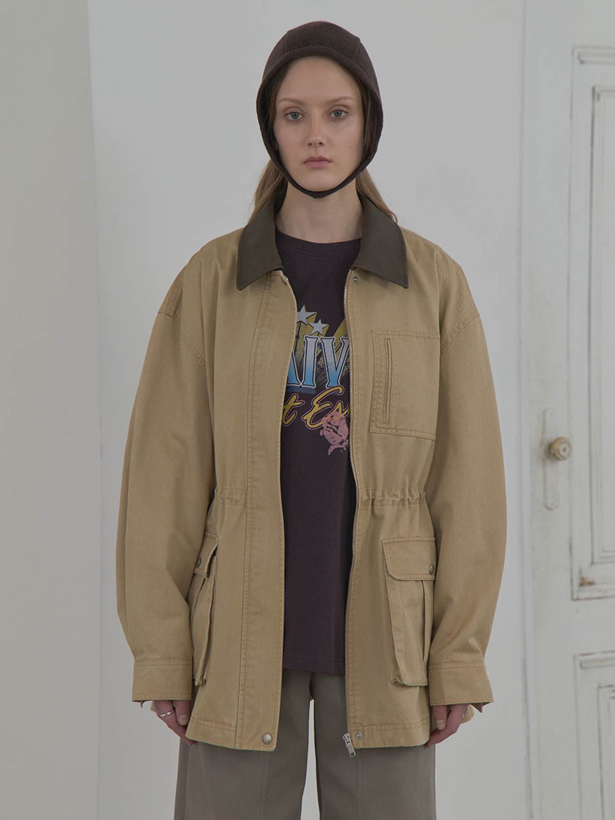 레이브(RAIVE) Cotton Half Work Jacket in Beige VW5AM065-91