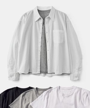 [2PACK] 에센셜 크롭 셔츠 화이트 (+솔리드 크롭 티셔츠 증정)