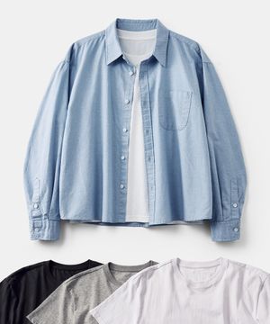 [2PACK] 에센셜 크롭 셔츠 스카이블루 (+솔리드 크롭 티셔츠 증정)