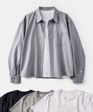 [2PACK] 에센셜 크롭 셔츠 라이트그레이 (+솔리드 크롭 티셔츠 증정)