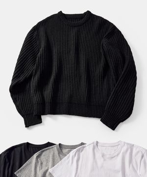 [2PACK] 울 크롭 니트 블랙 (+솔리드 크롭 티셔츠 증정)