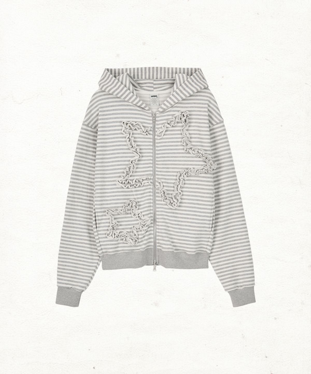 단델(DANDEL) DD star ruffle stripe hoodie zip-up (IVORY)