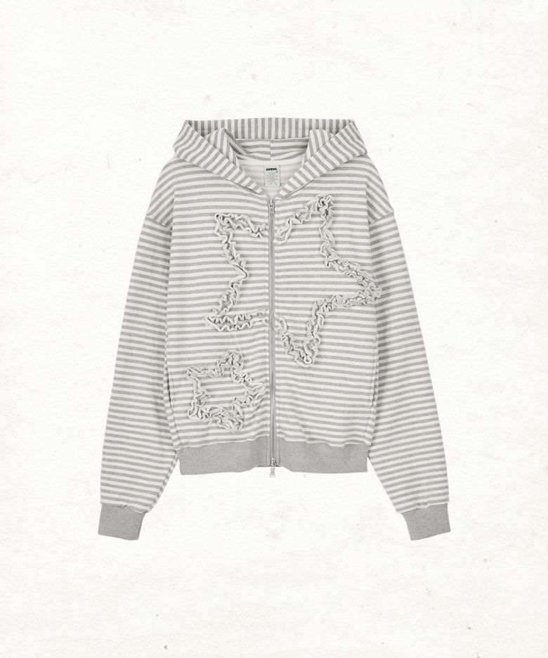 DD star ruffle stripe hoodie zip-up (IVORY)