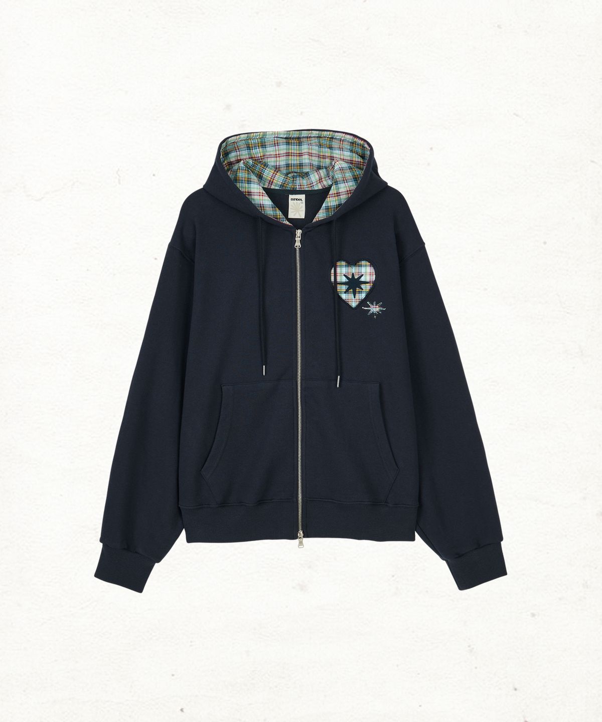단델(DANDEL) DD heart check lining hoodie zip-up (NAVY)