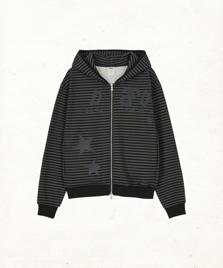 DD type stripe hoodie zip-up (BLACK)