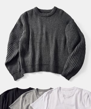 [2PACK] 울 크롭 니트 연차콜 (+솔리드 크롭 티셔츠 증정)