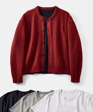 [2PACK] 울 니트 가디건 레드 (+솔리드 크롭 티셔츠 증정)
