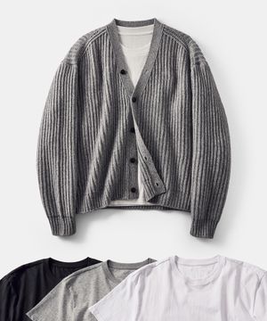 [2PACK] 울 브이넥 크롭 가디건 그레이 (+솔리드 크롭 티셔츠 증정)
