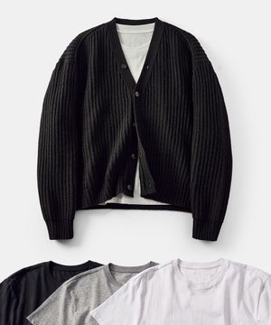 [2PACK] 울 브이넥 크롭 가디건 블랙 (+솔리드 크롭 티셔츠 증정)