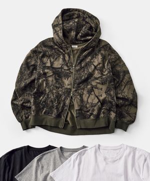 [2PACK] 크롭 리얼트리 후드집업 카키 (+솔리드 크롭 티셔츠 증정)