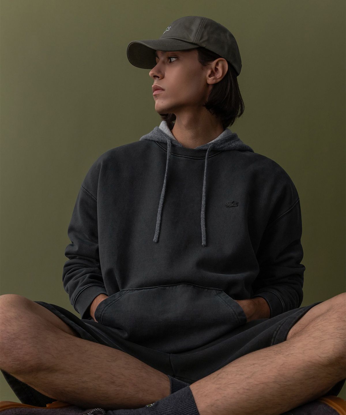 라코스테(LACOSTE) 남성 가먼트다잉 하프집업 후드 [그레이]